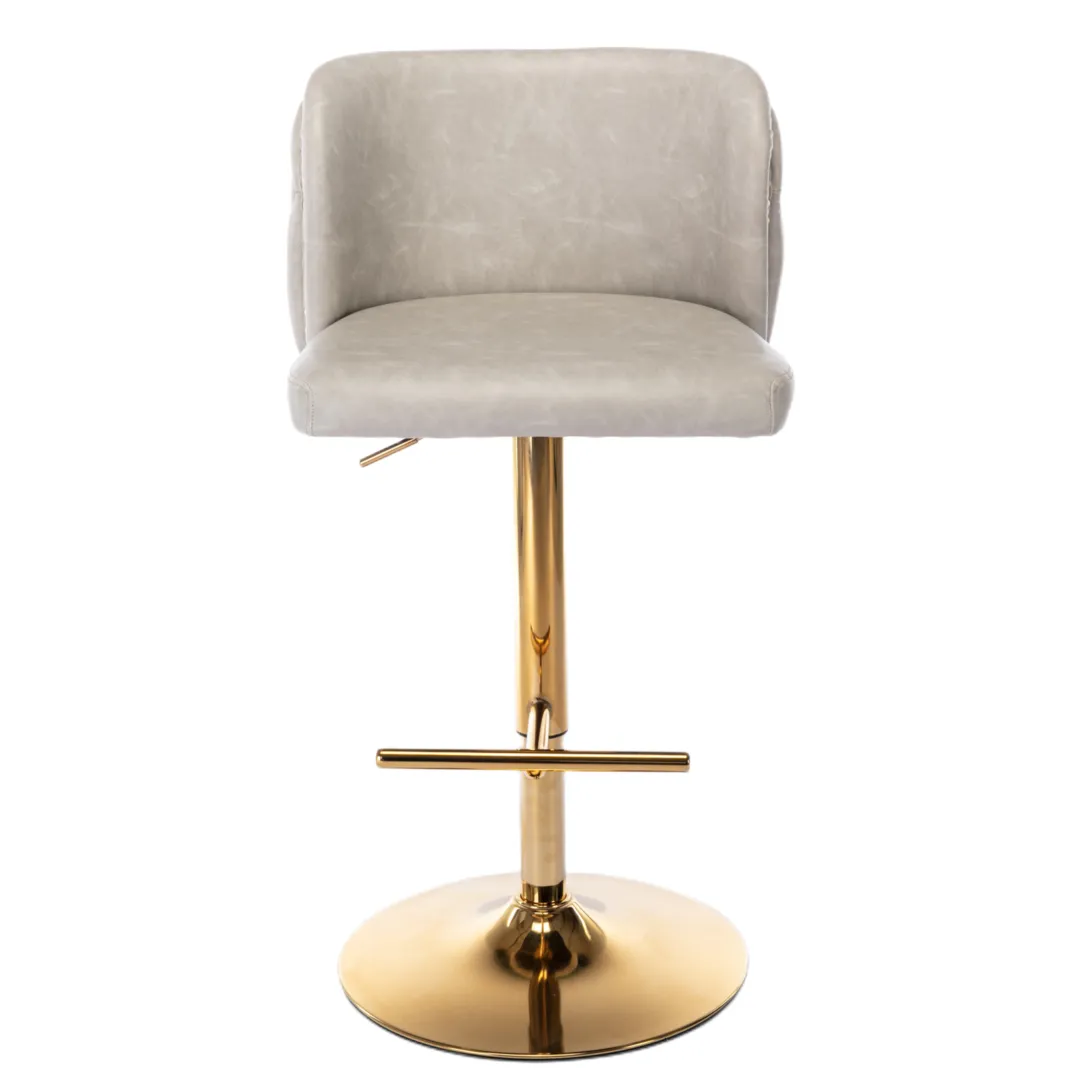 Two Leather Golden Base Swivel Bar Stools- Beige