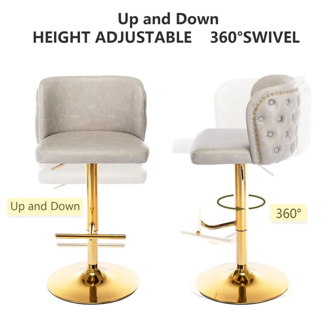 Two Leather Golden Base Swivel Bar Stools- Beige