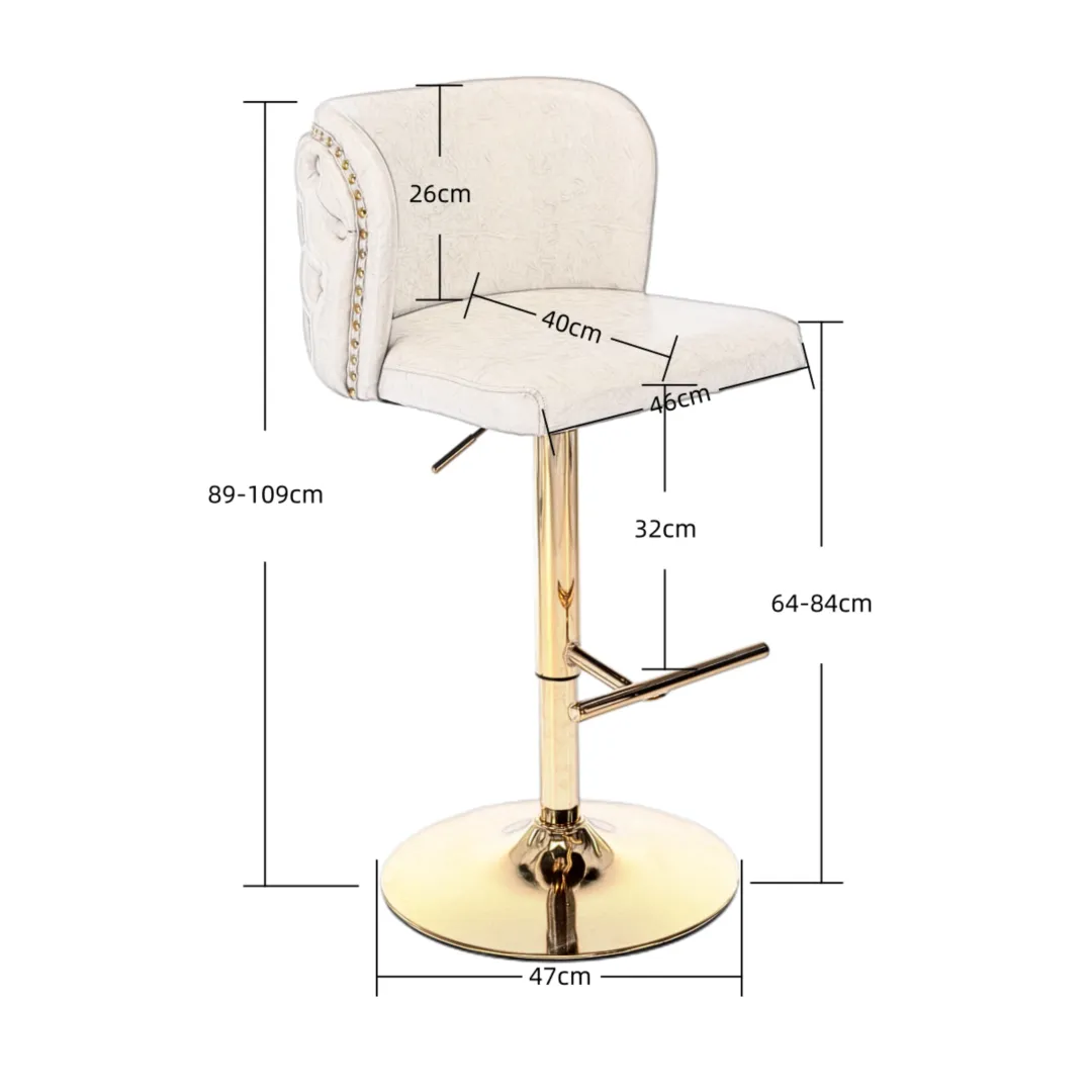 Two Leather Golden Base Swivel Bar Stools- Beige