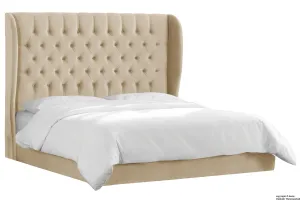 Vienna Velvet Upholstered Winged Bed - Putty