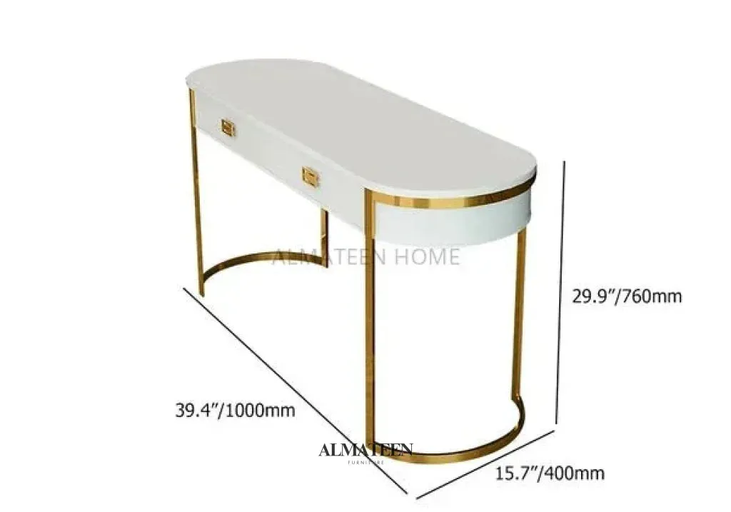 Villa White and Golden Console Table with Stainless Steel Pedestal