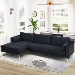 Volly One Couch Mid-century Sectional Sofa in Black