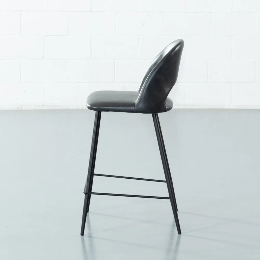 WALTER - Black Leather Bar Stool (65cm)