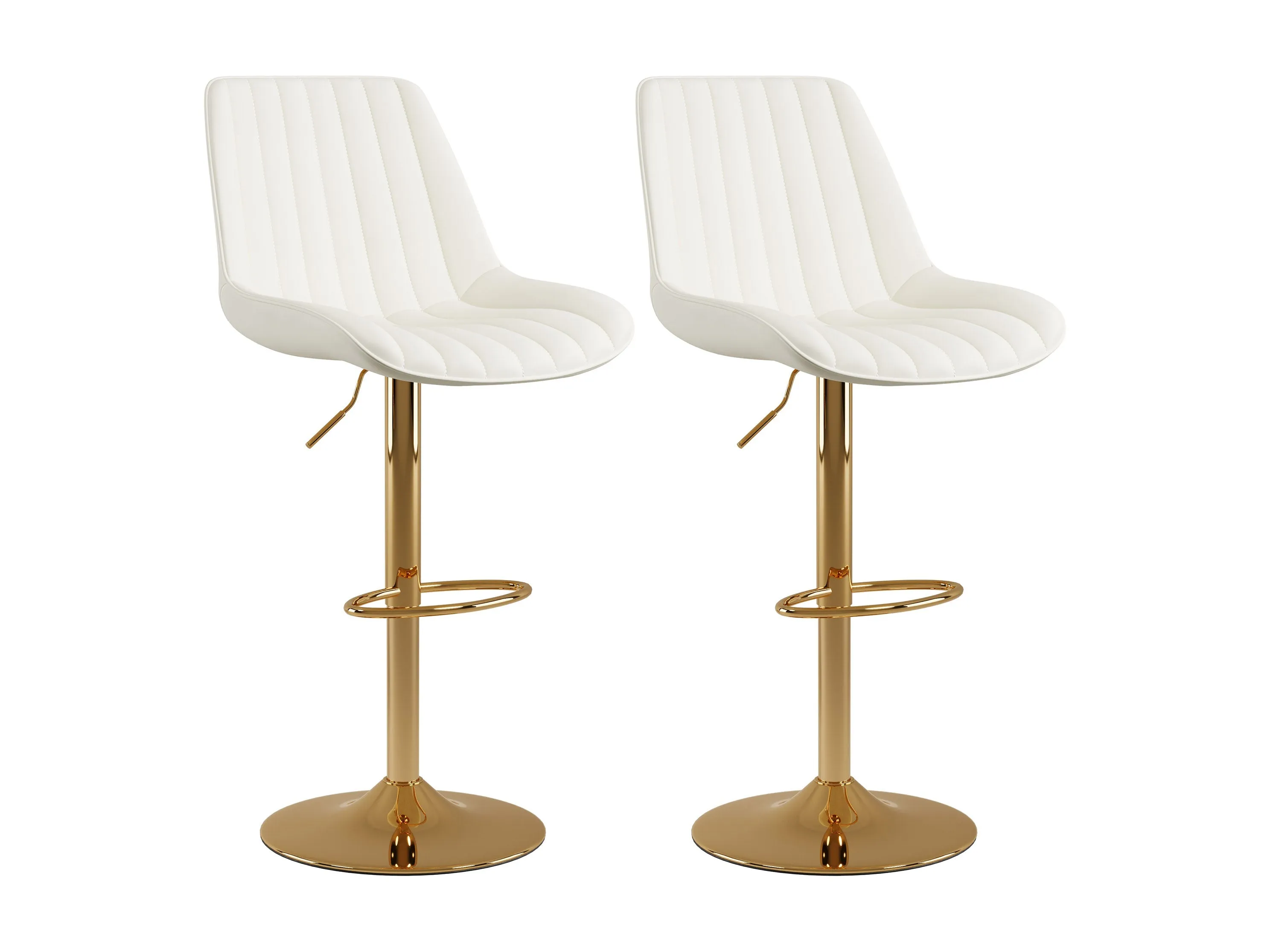 White Adjustable Gold Bar Stools, Set of 2